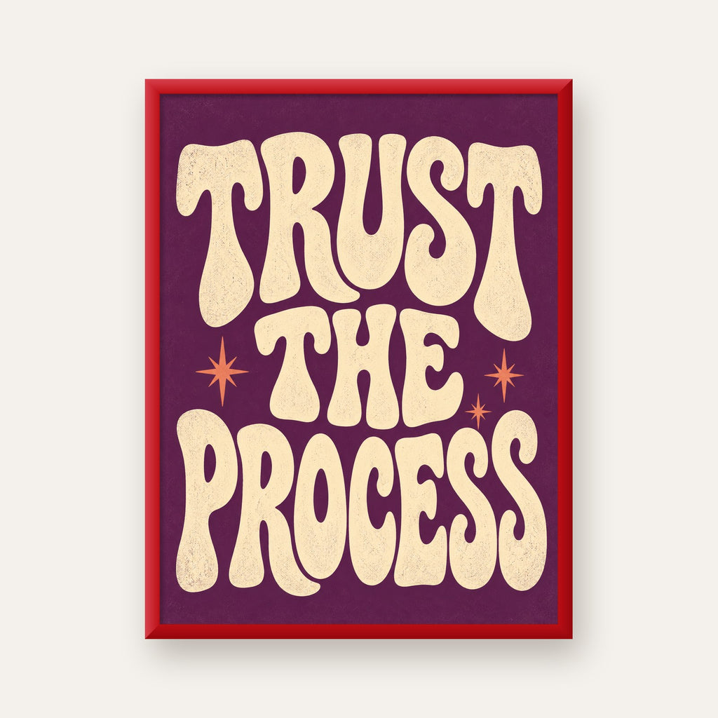 Retro Tipografi Motivasyon Posteri - Trust The Process — kırmızı çerçeveli
