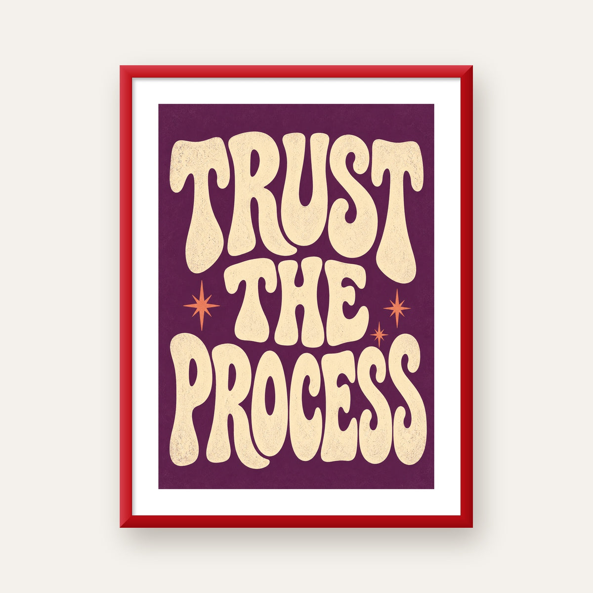 Retro Tipografi Motivasyon Posteri - Trust The Process — kırmızı çerçeveli paspartulu