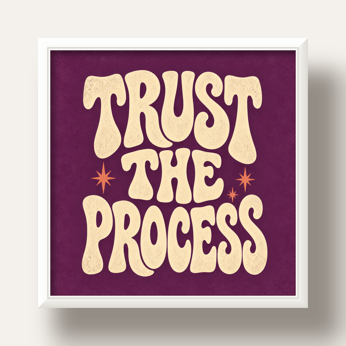 Retro Tipografi Motivasyon Posteri - Trust The Process — beyaz derin çerçeveli