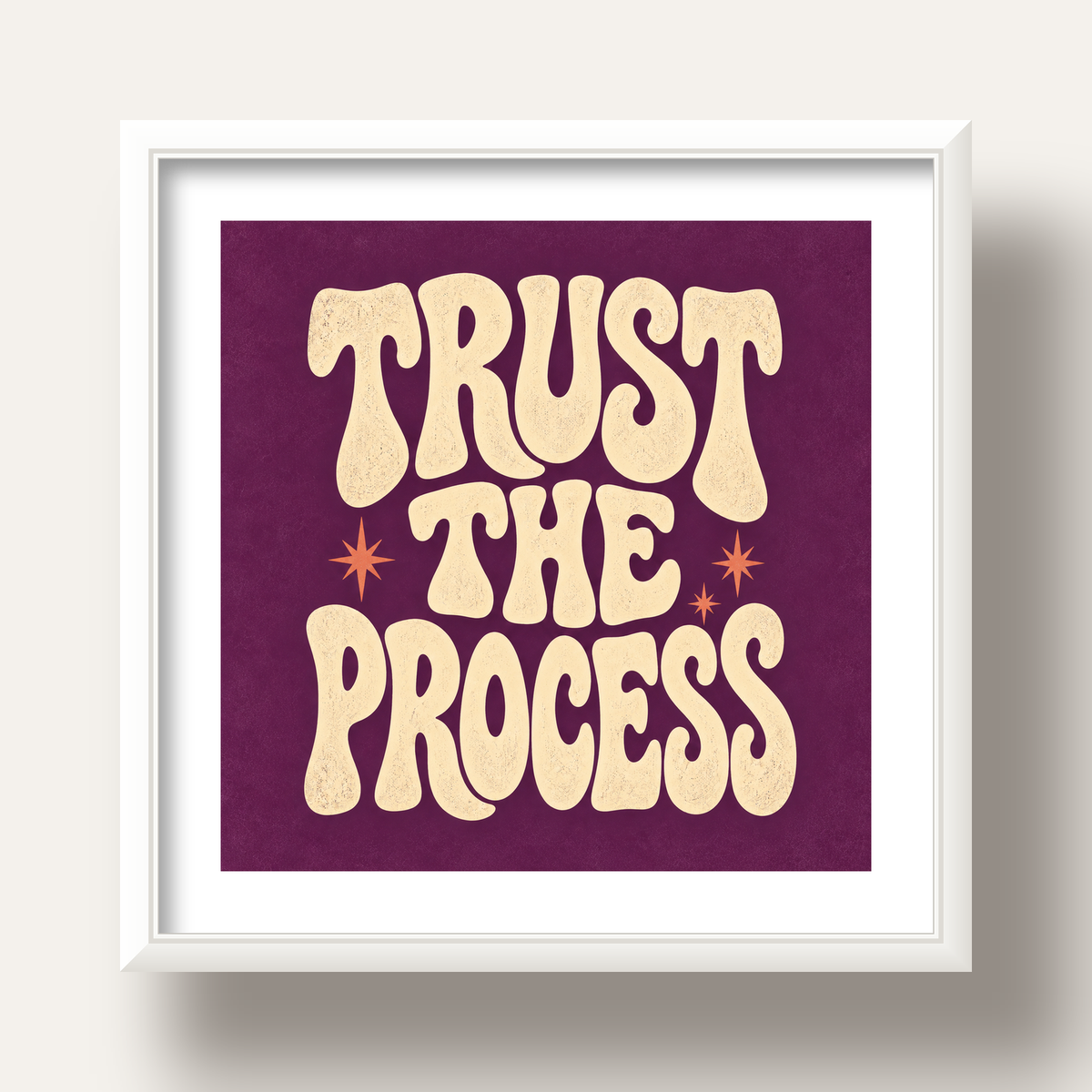 Retro Tipografi Motivasyon Posteri - Trust The Process — beyaz derin çerçeveli paspartulu