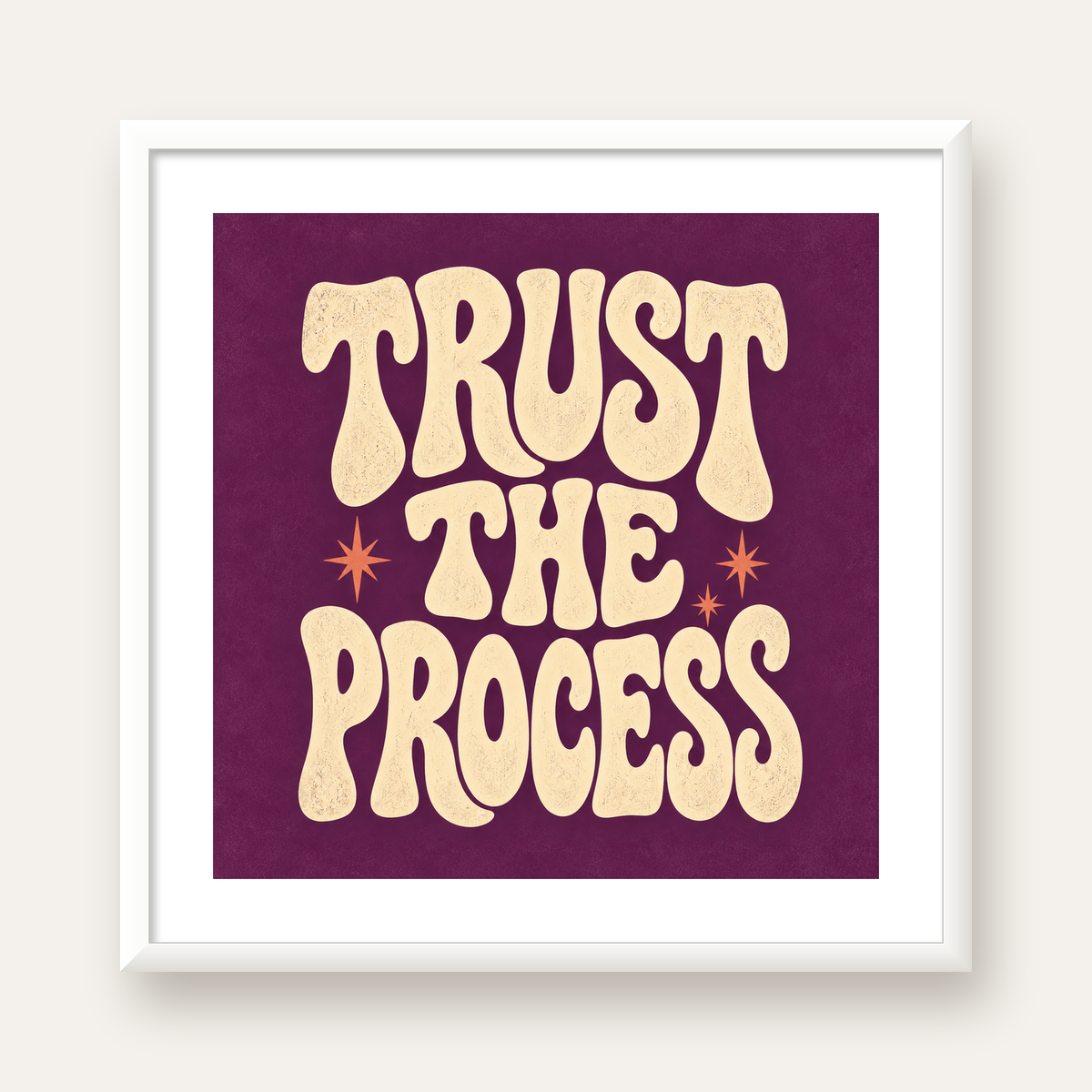 Retro Tipografi Motivasyon Posteri - Trust The Process — beyaz çerçeveli kare poster