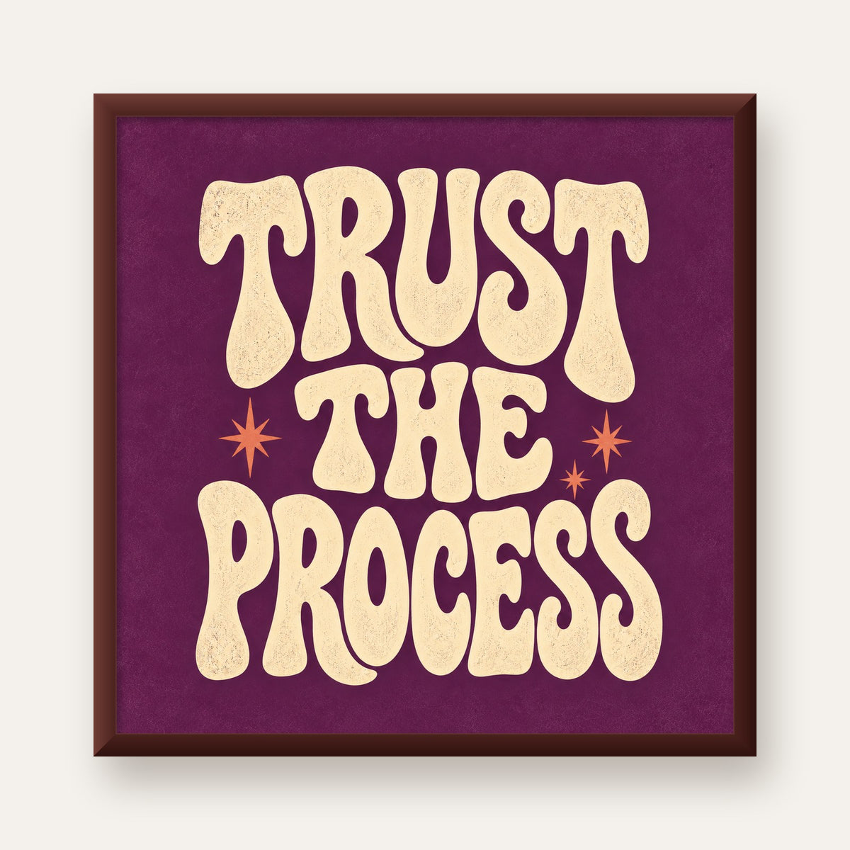 Retro Tipografi Motivasyon Posteri - Trust The Process — ceviz çerçeveli