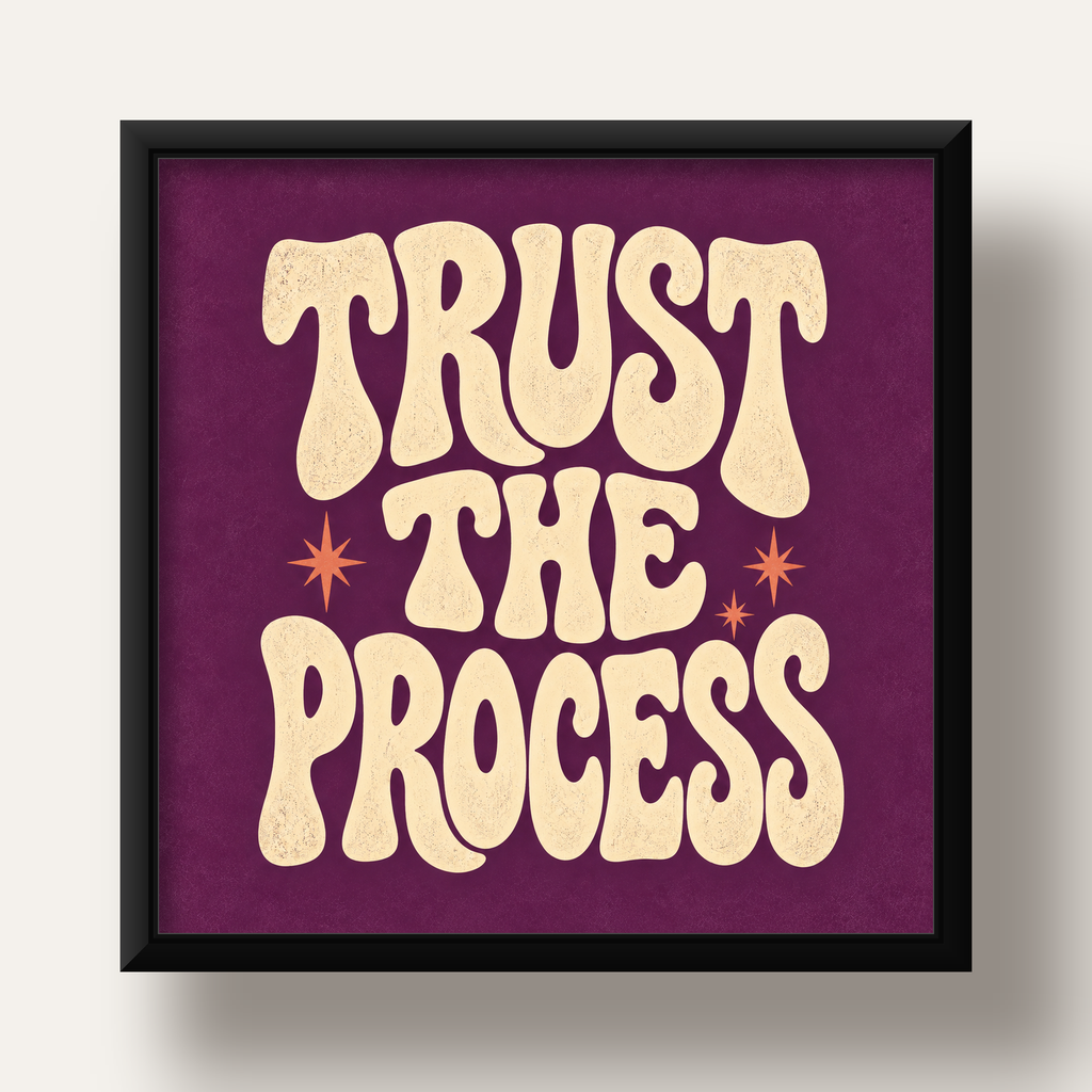 Retro Tipografi Motivasyon Posteri - Trust The Process — siyah derin çerçeveli