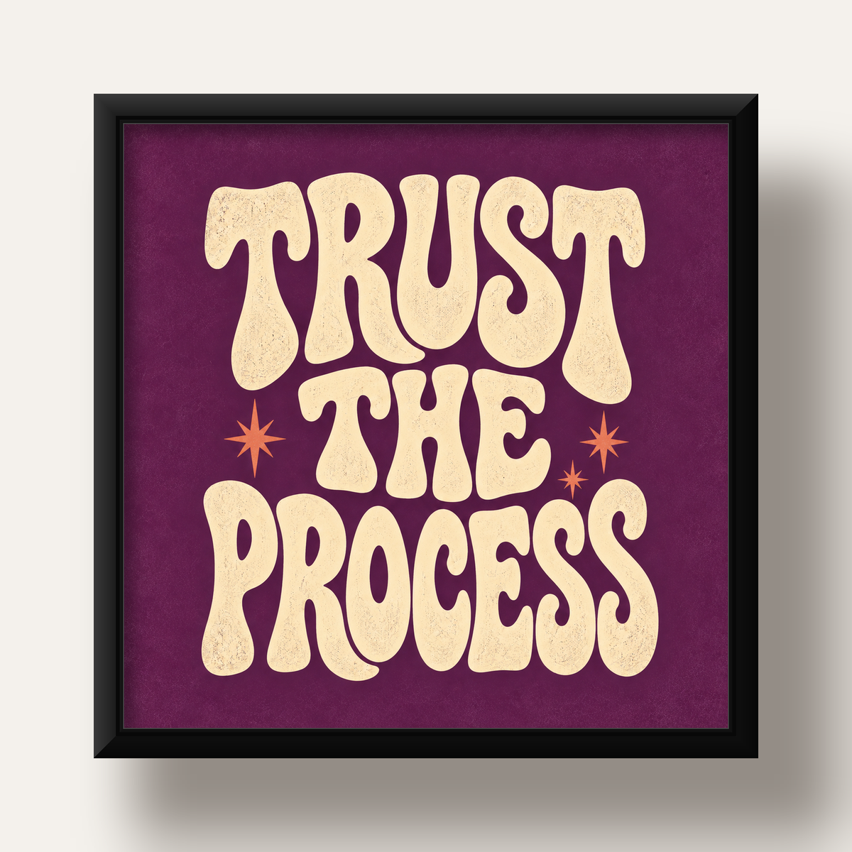 Retro Tipografi Motivasyon Posteri - Trust The Process — siyah derin çerçeveli