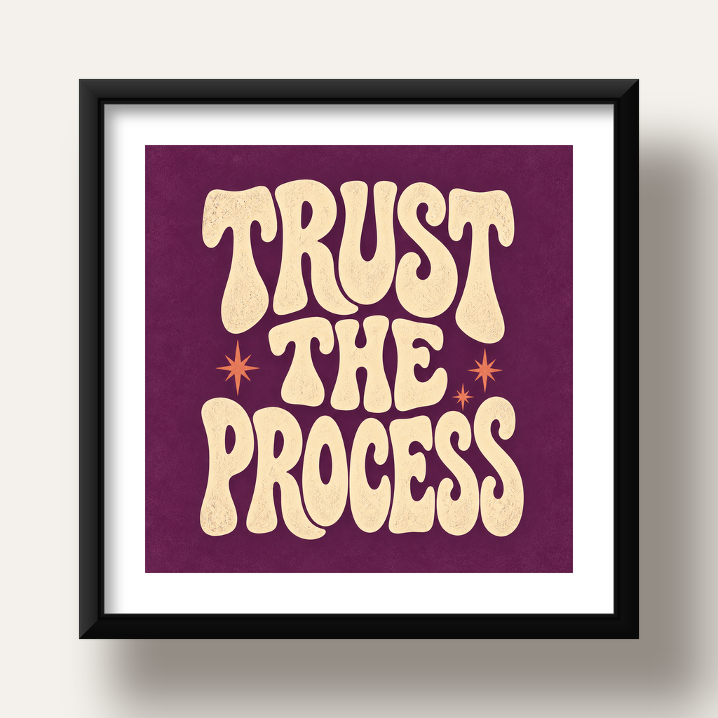Retro Tipografi Motivasyon Posteri - Trust The Process — siyah derin çerçeveli paspartulu