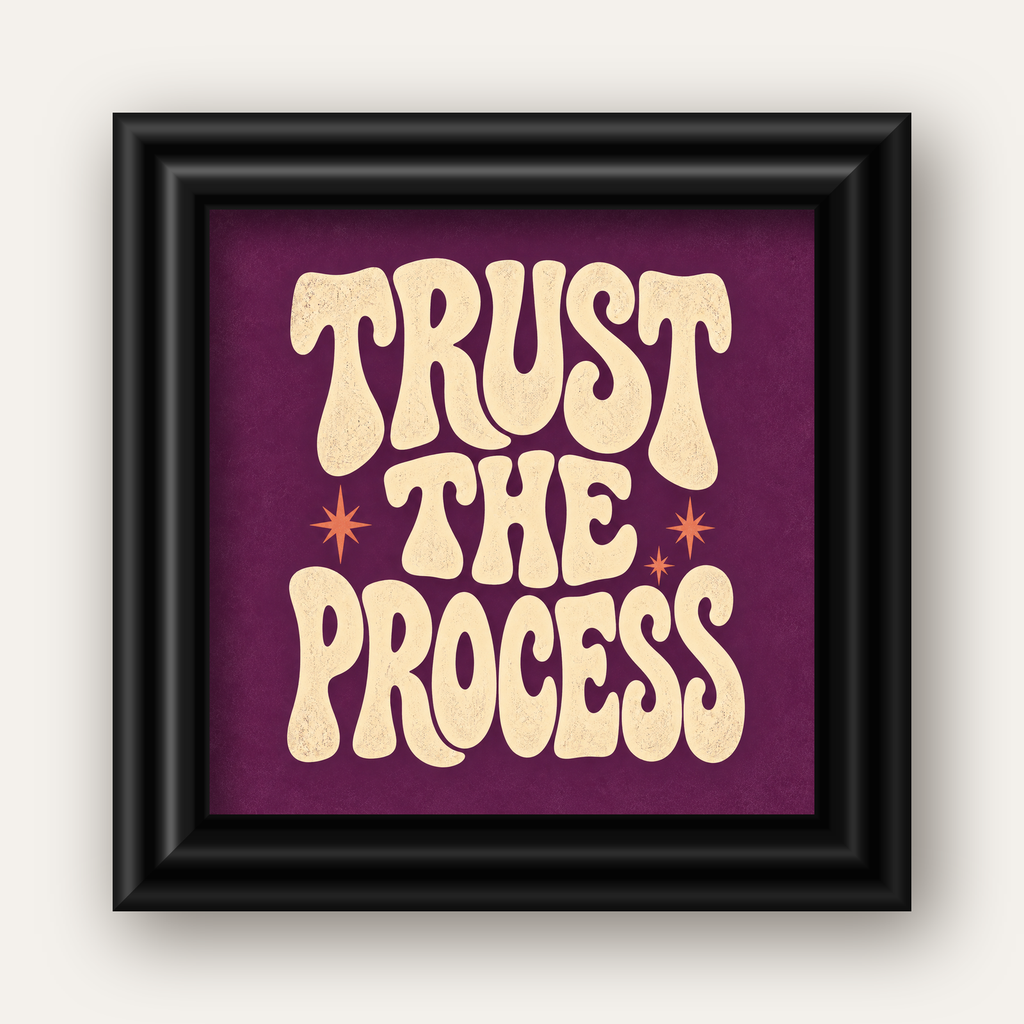 Retro Tipografi Motivasyon Posteri - Trust The Process — siyah galeri çerçeveli