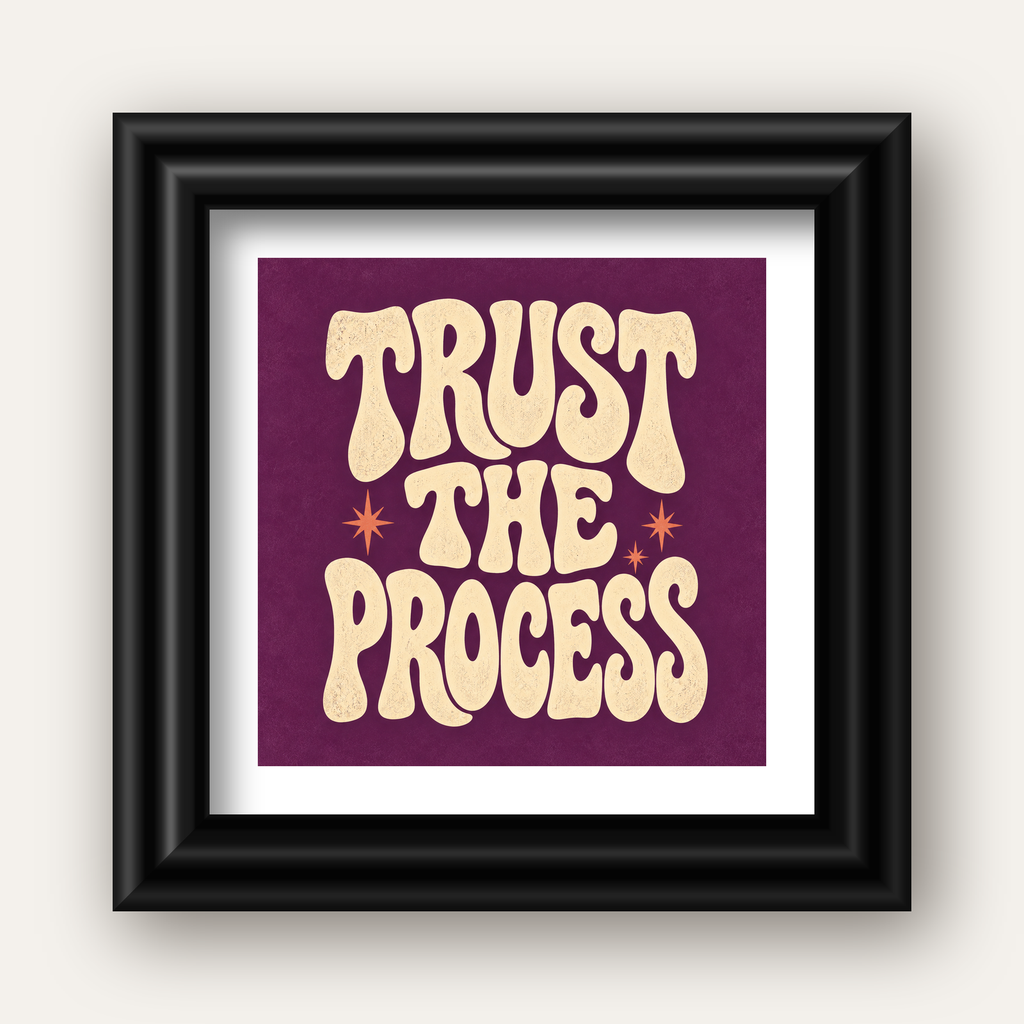 Retro Tipografi Motivasyon Posteri - Trust The Process — siyah galeri çerçeveli paspartulu