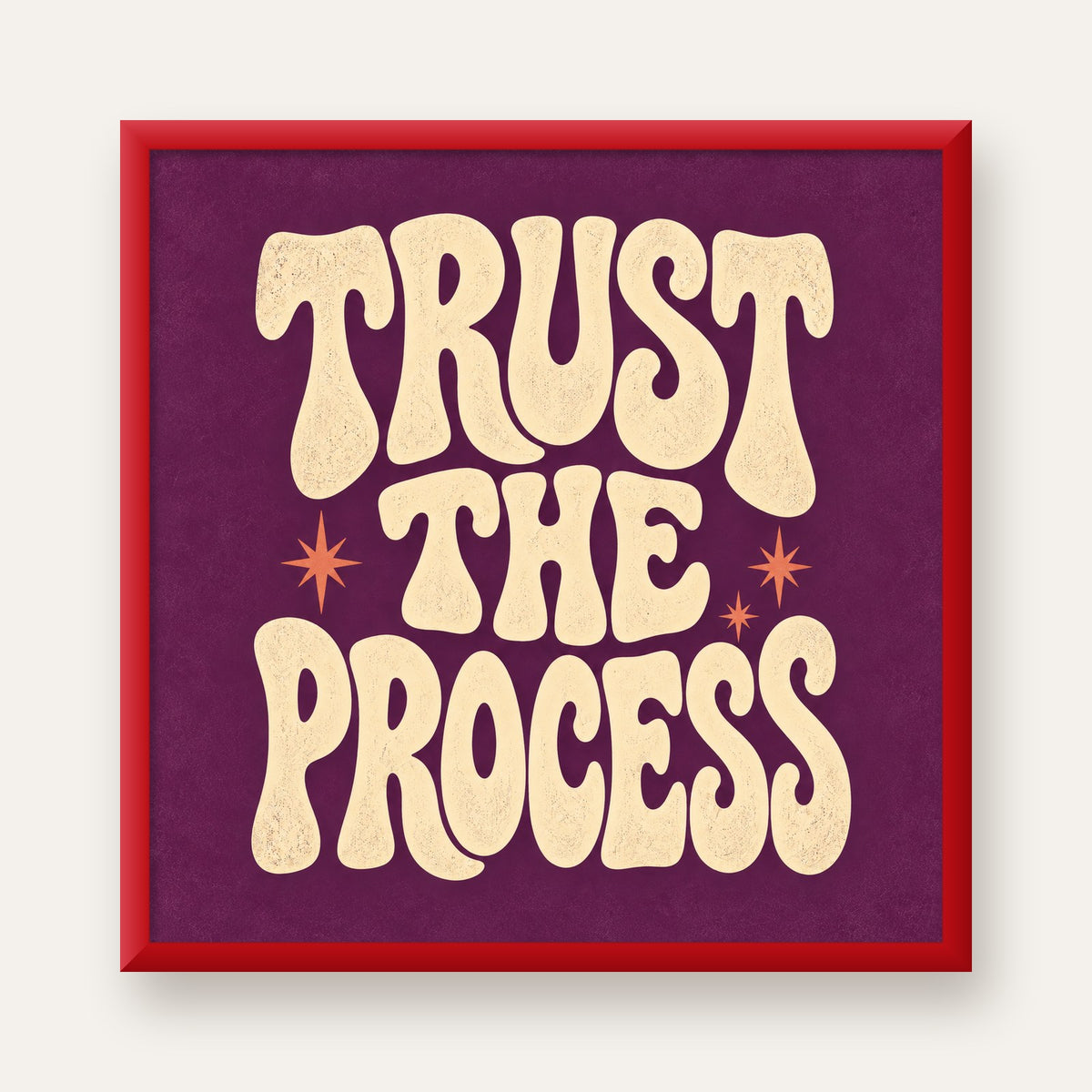 Retro Tipografi Motivasyon Posteri - Trust The Process — kırmızı çerçeveli