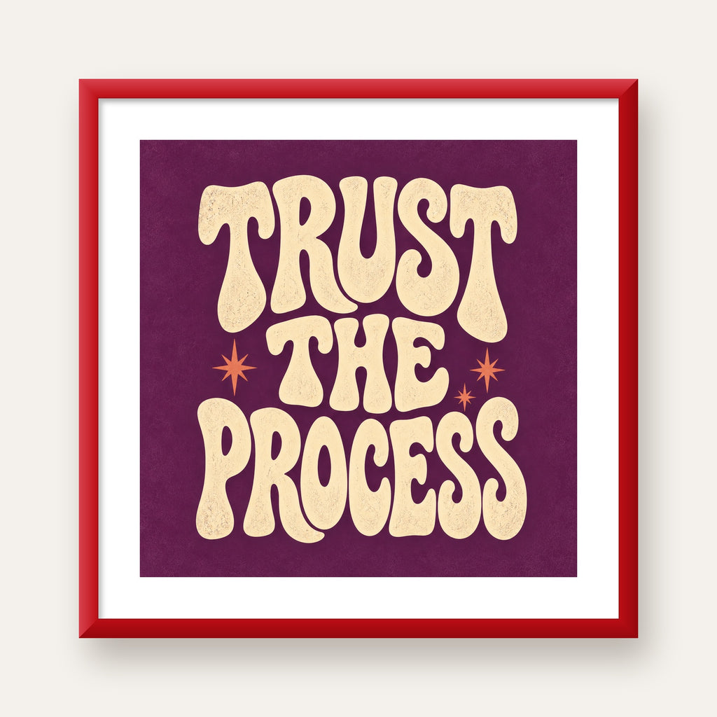 Retro Tipografi Motivasyon Posteri - Trust The Process — kırmızı çerçeveli paspartulu