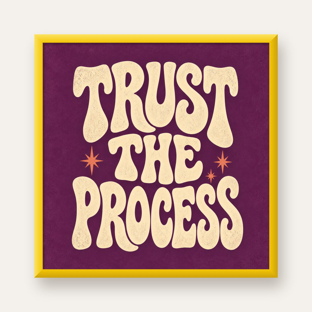 Retro Tipografi Motivasyon Posteri - Trust The Process — sarı çerçeveli
