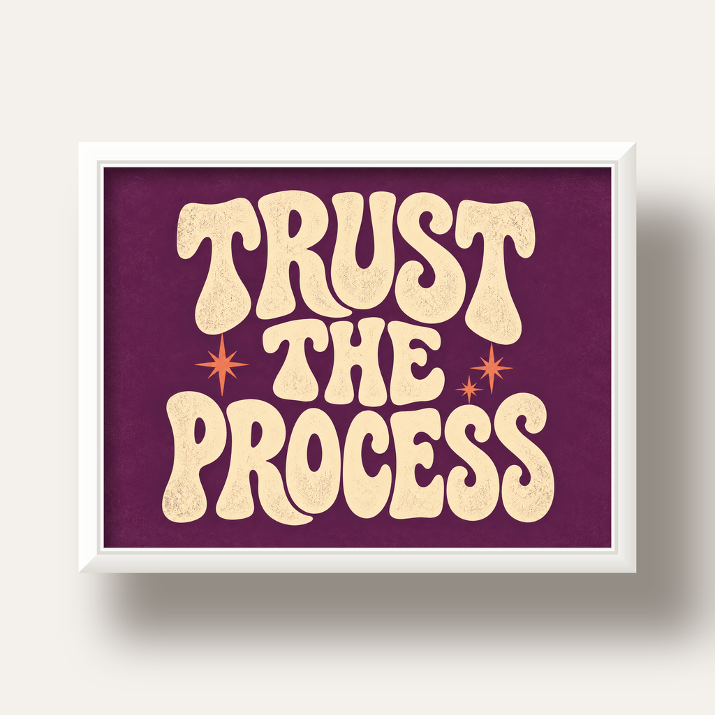 Retro Tipografi Motivasyon Posteri - Trust The Process — beyaz derin çerçeveli