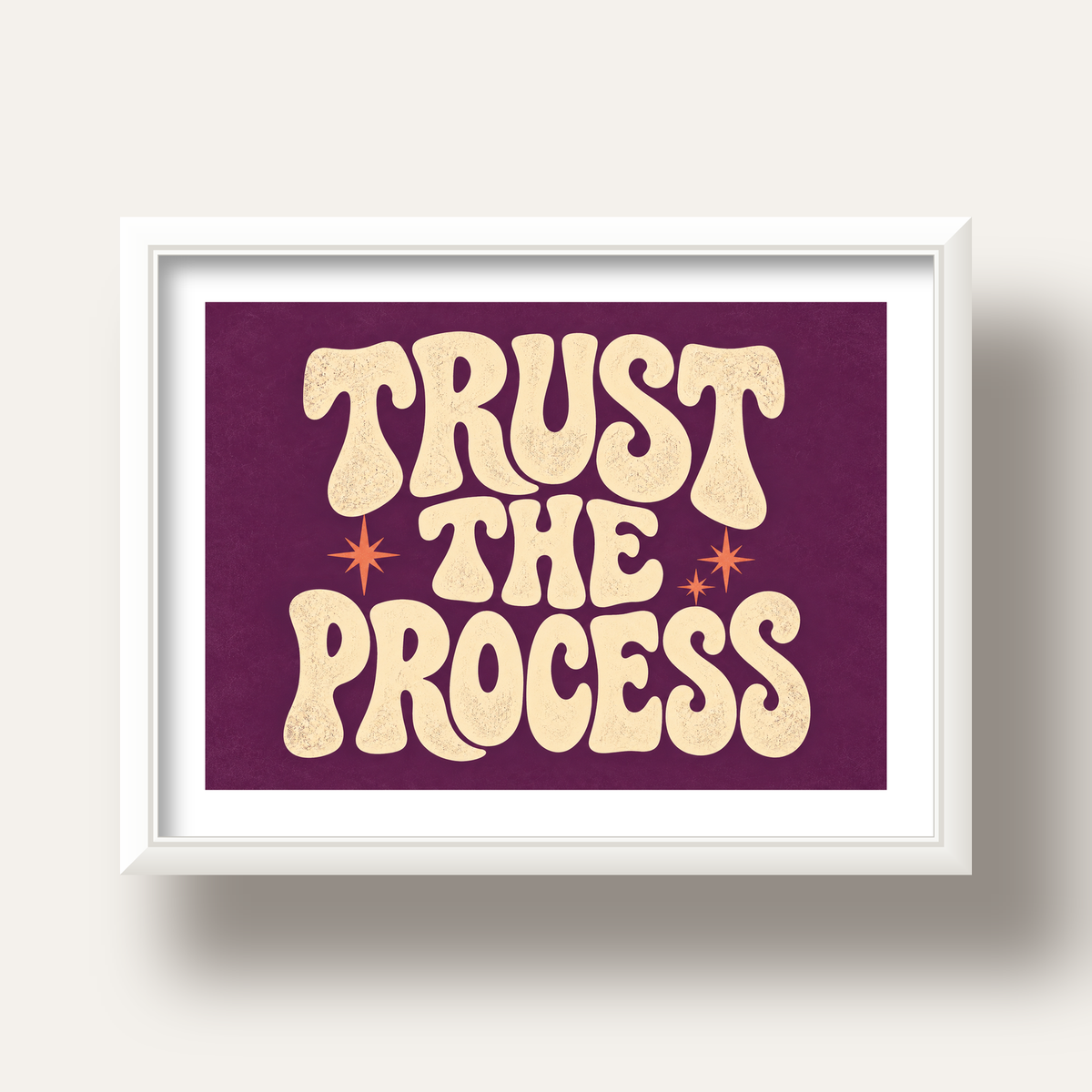 Retro Tipografi Motivasyon Posteri - Trust The Process — beyaz derin çerçeveli paspartulu