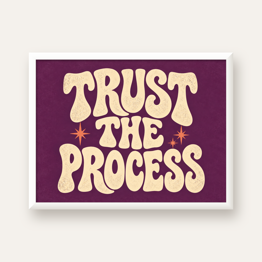 Retro Tipografi Motivasyon Posteri - Trust The Process — beyaz çerçeveli yatay poster