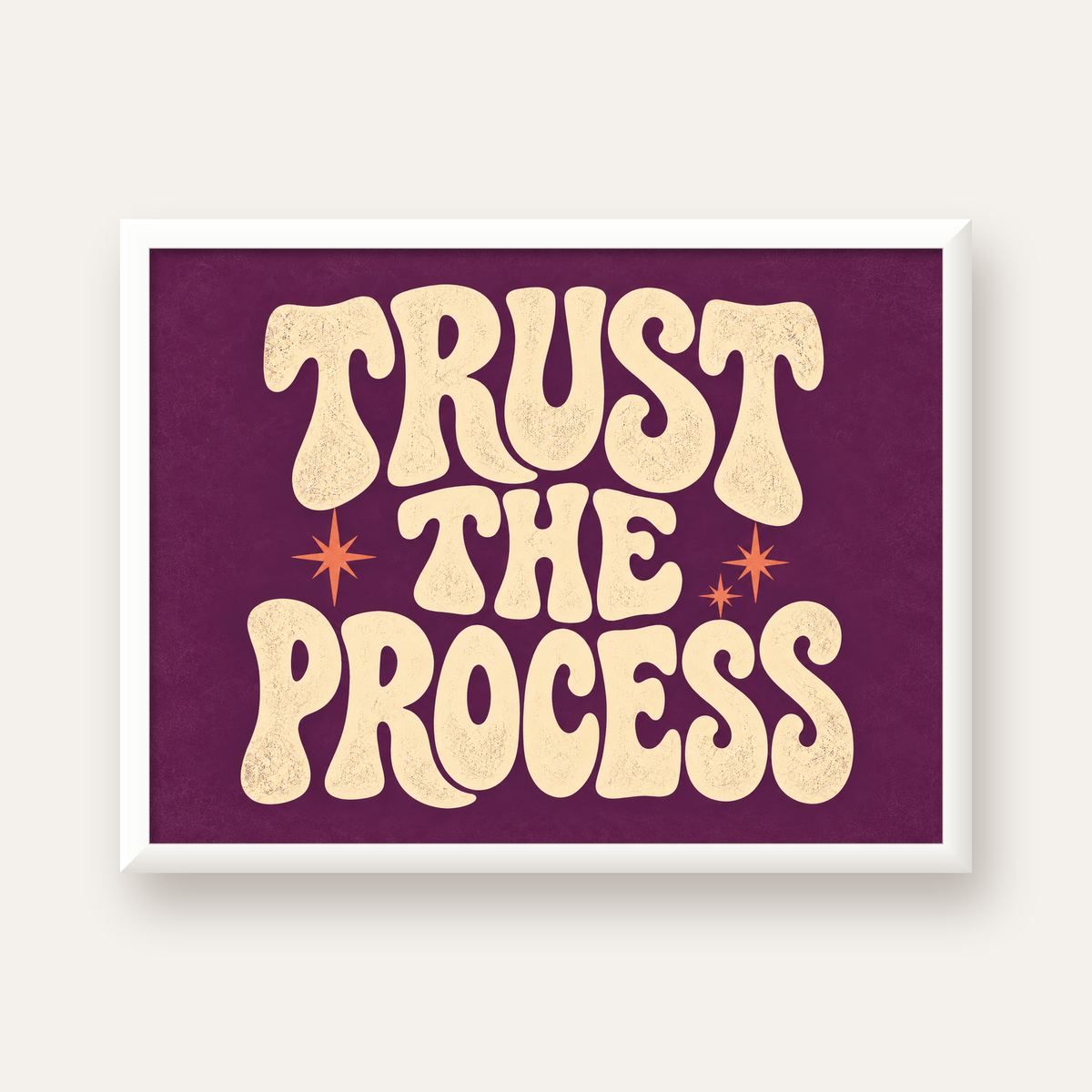 Retro Tipografi Motivasyon Posteri - Trust The Process — beyaz çerçeveli yatay poster