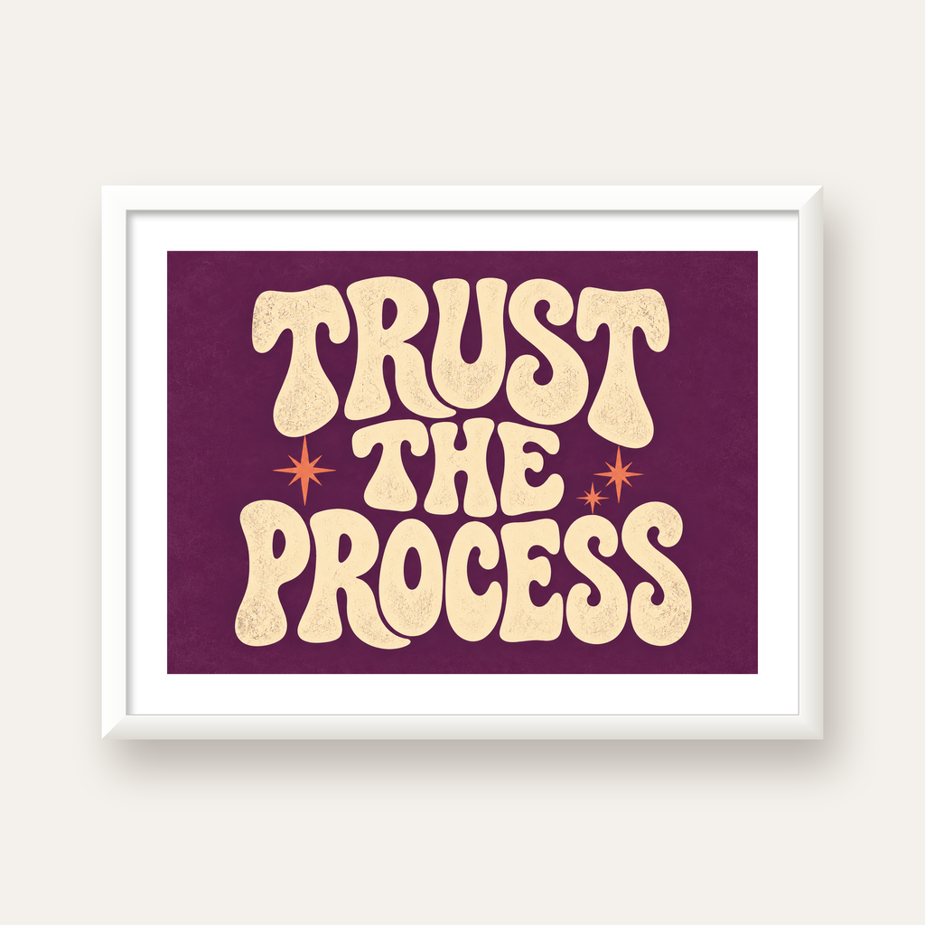 Retro Tipografi Motivasyon Posteri - Trust The Process — beyaz çerçeveli yatay poster