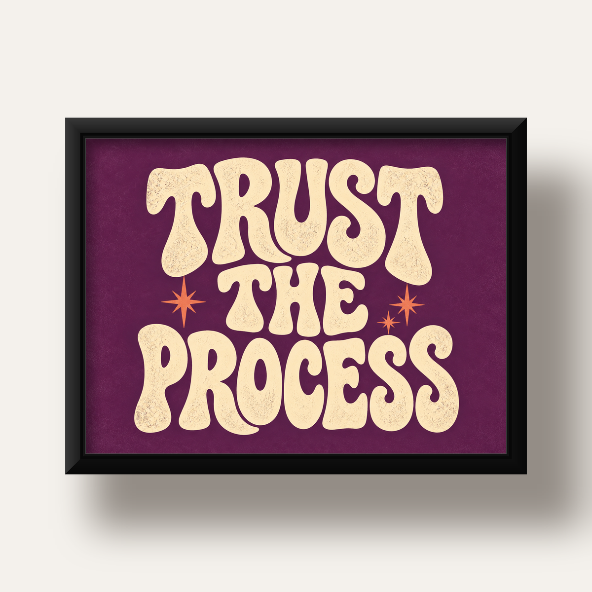 Retro Tipografi Motivasyon Posteri - Trust The Process — siyah derin çerçeveli