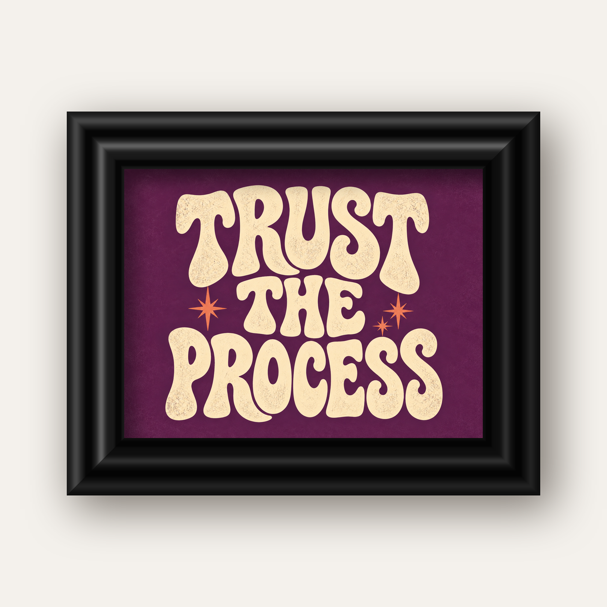 Retro Tipografi Motivasyon Posteri - Trust The Process — siyah galeri çerçeveli