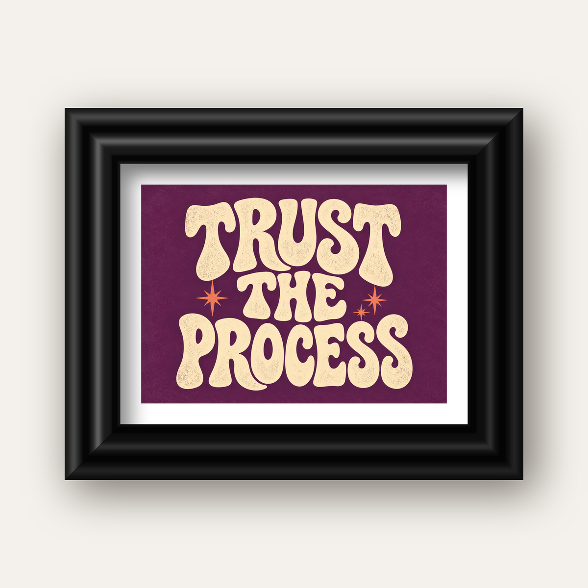Retro Tipografi Motivasyon Posteri - Trust The Process — siyah galeri çerçeveli paspartulu