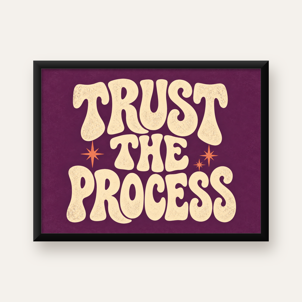 Retro Tipografi Motivasyon Posteri - Trust The Process — Yatay baskı, düz siyah çerçeveli duvar posteri