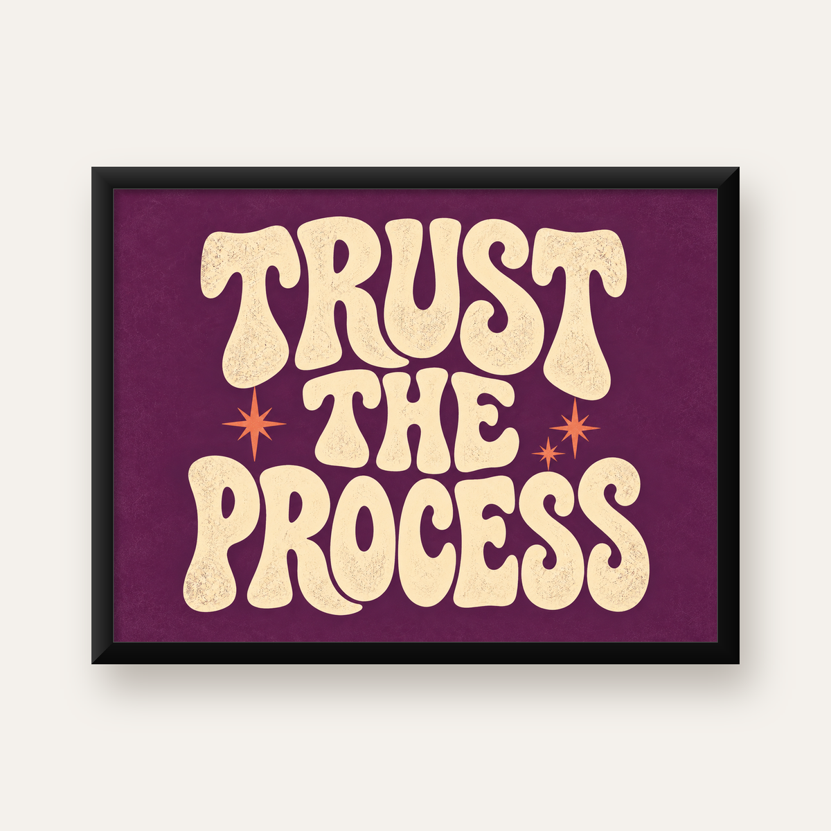 Retro Tipografi Motivasyon Posteri - Trust The Process — Yatay baskı, düz siyah çerçeveli duvar posteri