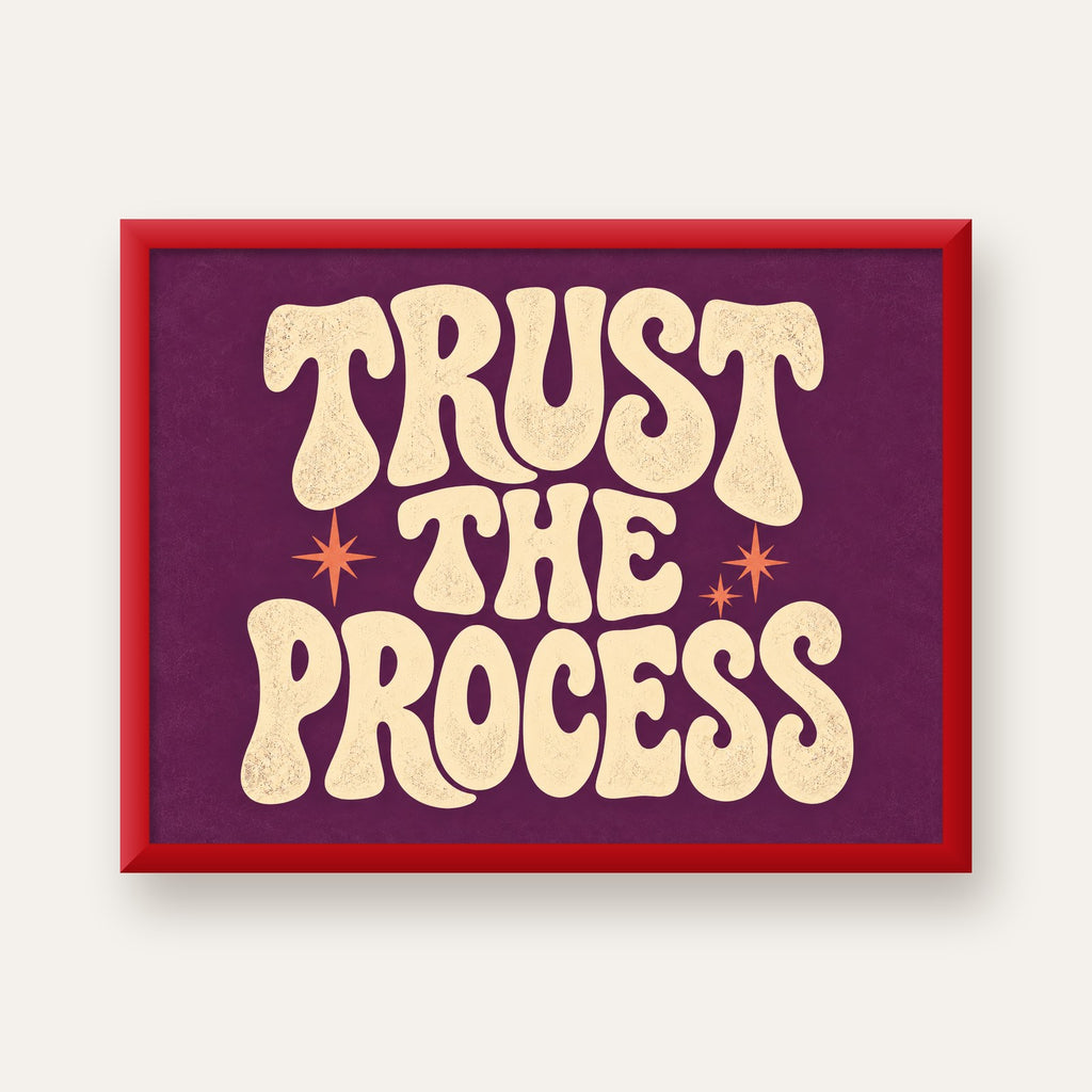 Retro Tipografi Motivasyon Posteri - Trust The Process — kırmızı çerçeveli