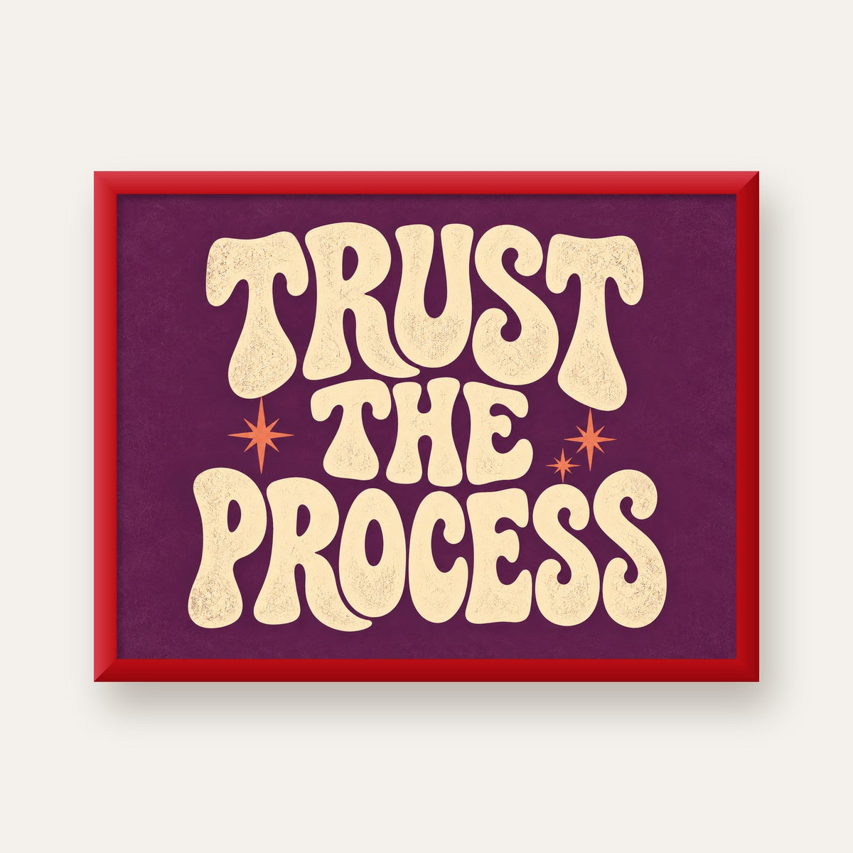 Retro Tipografi Motivasyon Posteri - Trust The Process — kırmızı çerçeveli