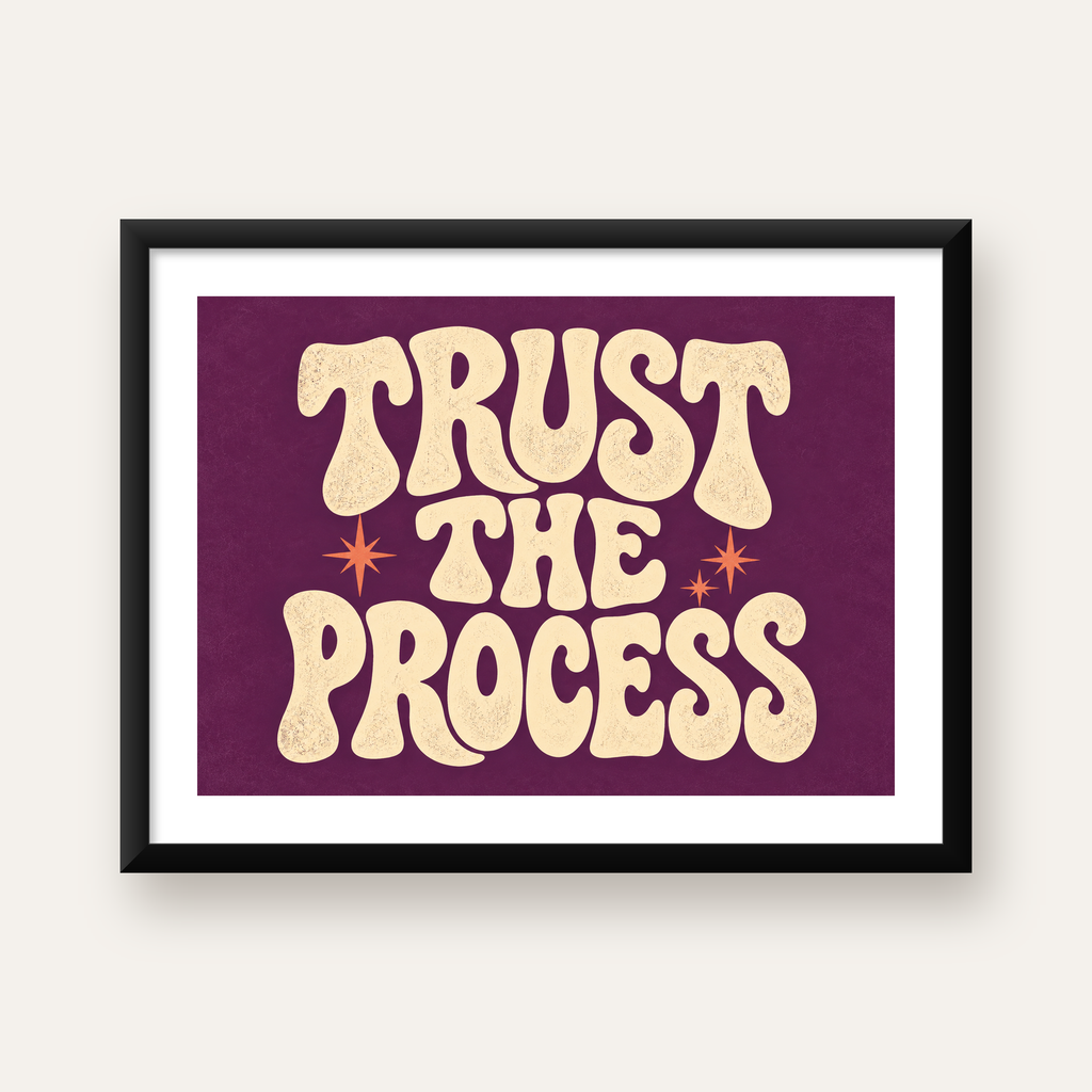 Retro Tipografi Motivasyon Posteri - Trust The Process — Yatay baskı, beyaz paspartulu