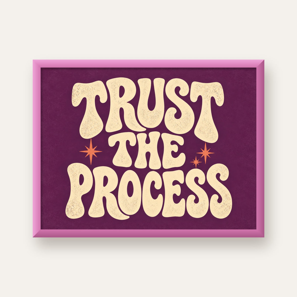 Retro Tipografi Motivasyon Posteri - Trust The Process — pembe çerçeveli