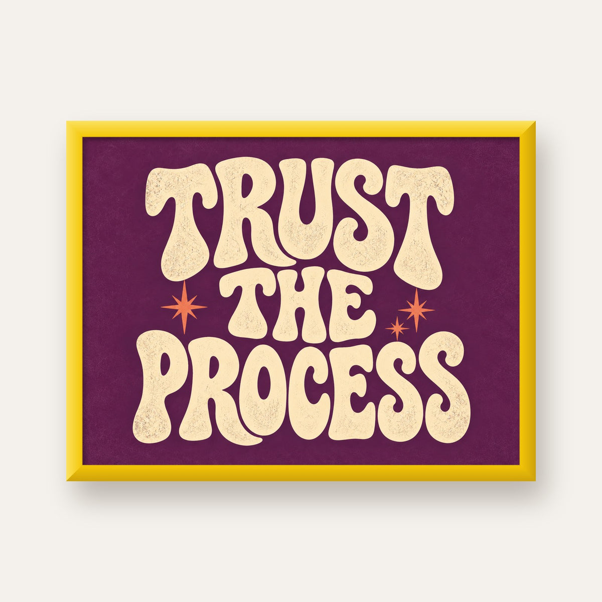 Retro Tipografi Motivasyon Posteri - Trust The Process — sarı çerçeveli