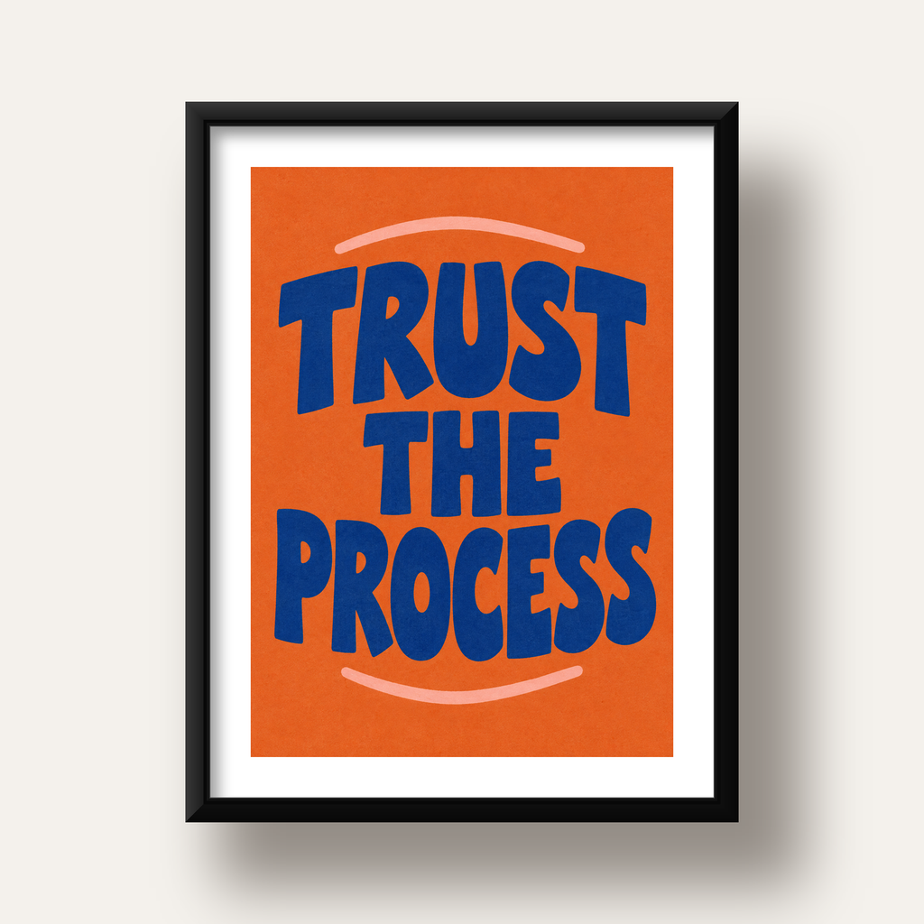 Trust The Process Poster – Motive Edici Tipografi Duvar Dekoru — siyah derin çerçeveli paspartulu