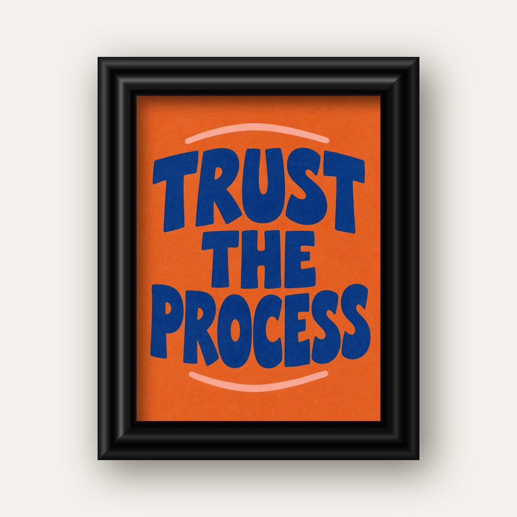 Trust The Process Poster – Motive Edici Tipografi Duvar Dekoru — siyah galeri çerçeveli