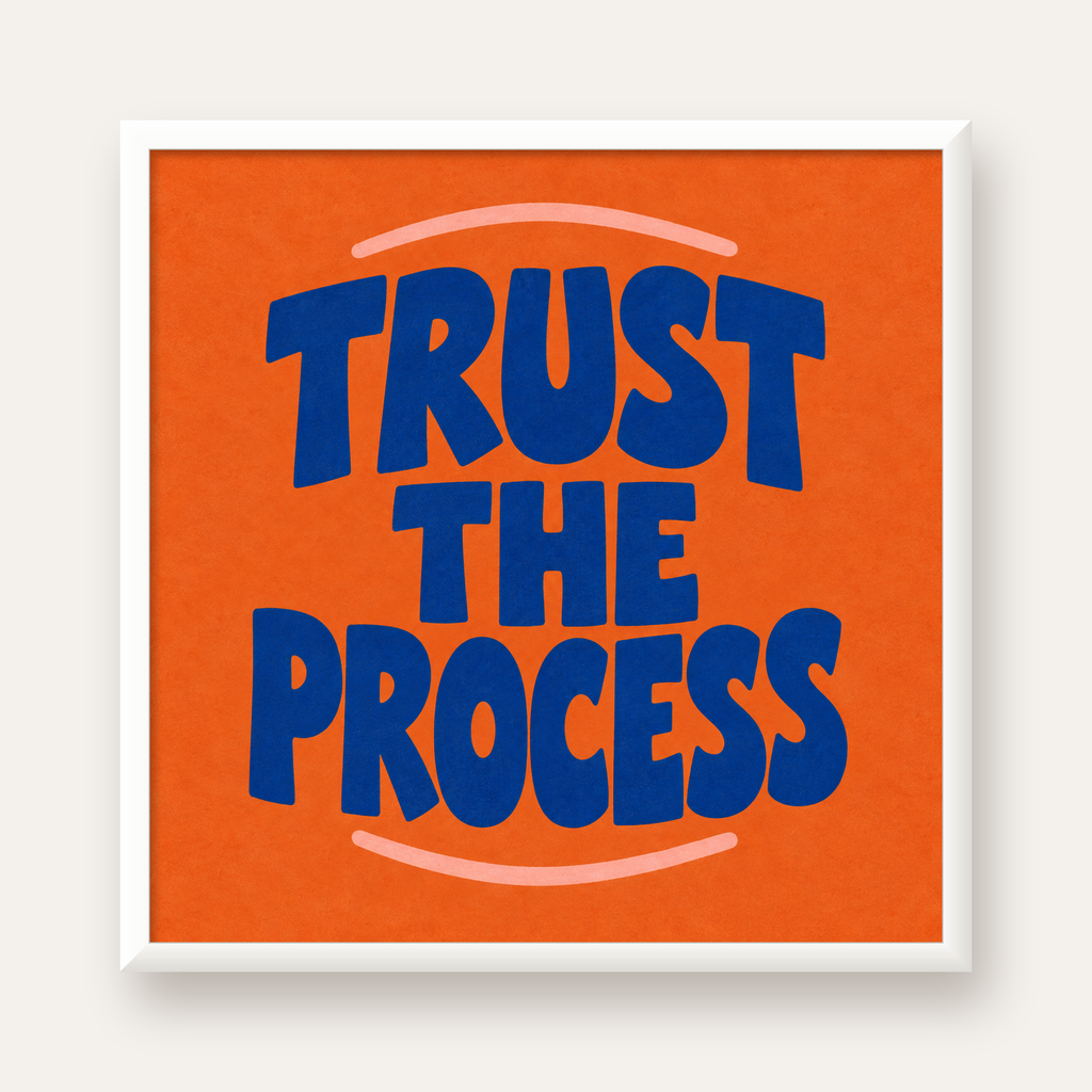 Trust The Process Poster – Motive Edici Tipografi Duvar Dekoru — beyaz çerçeveli kare poster