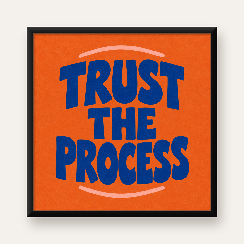 Trust The Process Poster – Motive Edici Tipografi Duvar Dekoru — Kare baskı, düz siyah çerçeveli duvar posteri