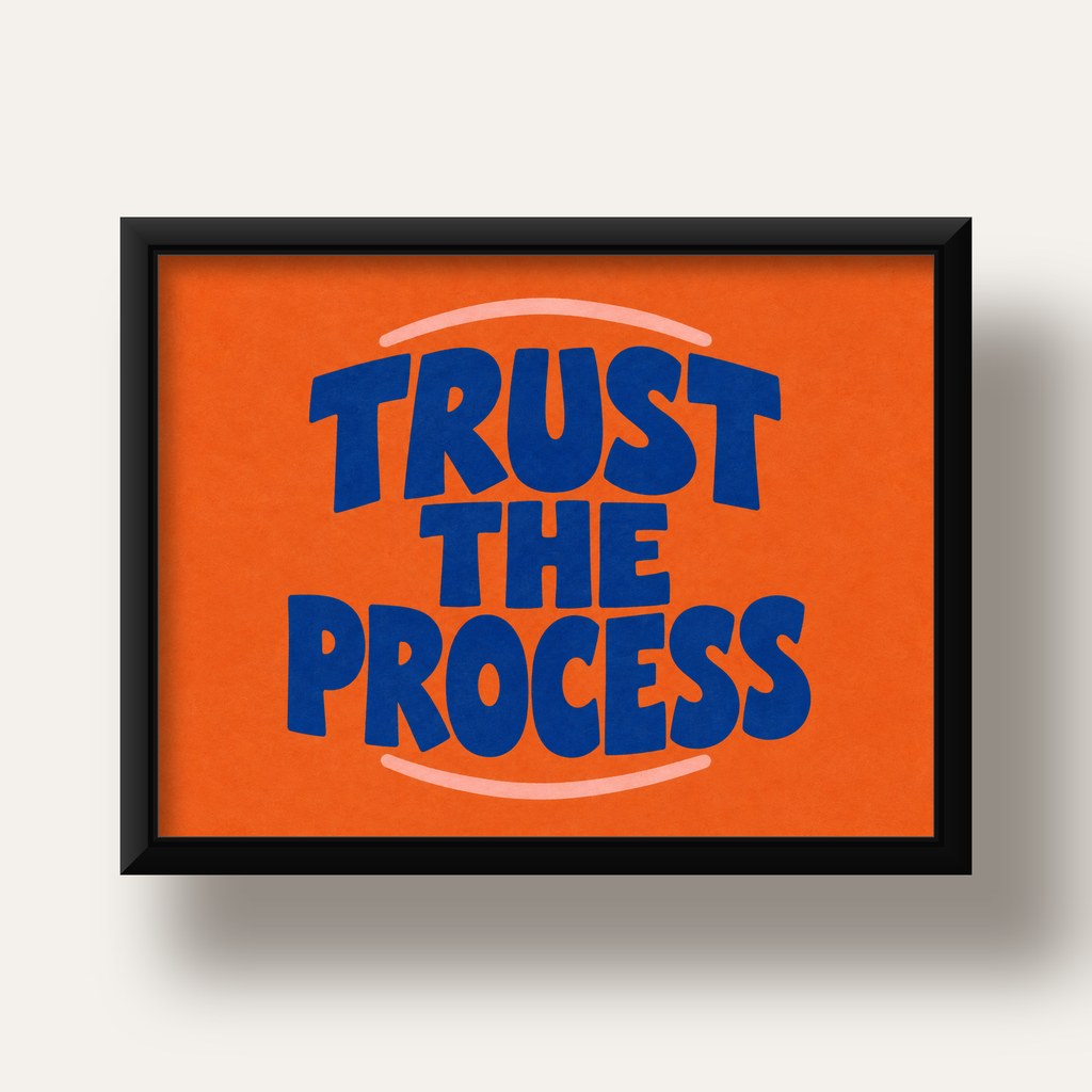 Trust The Process Poster – Motive Edici Tipografi Duvar Dekoru — siyah derin çerçeveli