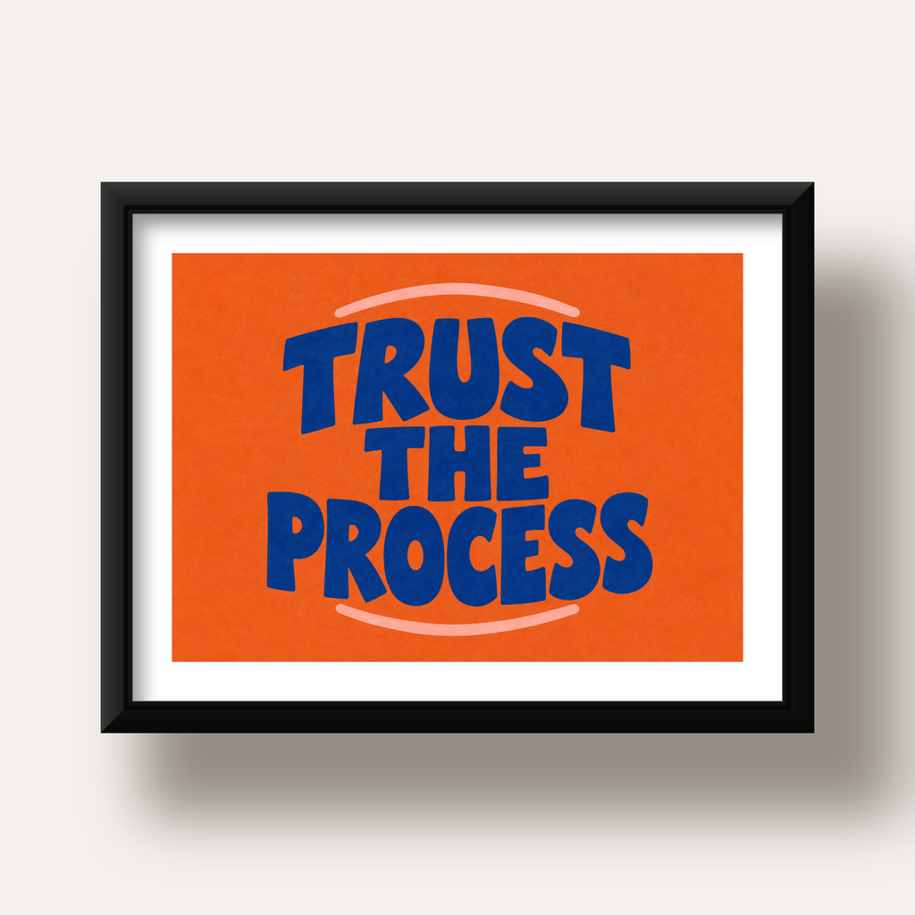 Trust The Process Poster – Motive Edici Tipografi Duvar Dekoru — siyah derin çerçeveli paspartulu