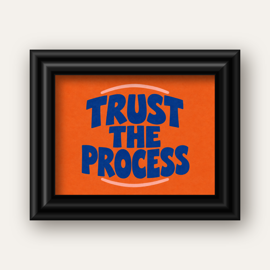 Trust The Process Poster – Motive Edici Tipografi Duvar Dekoru — siyah galeri çerçeveli