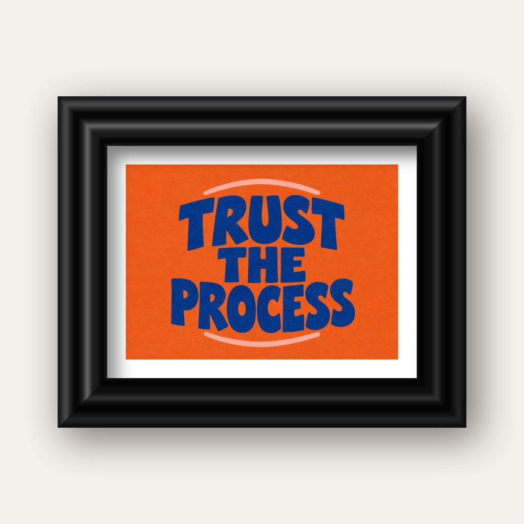 Trust The Process Poster – Motive Edici Tipografi Duvar Dekoru — siyah galeri çerçeveli paspartulu