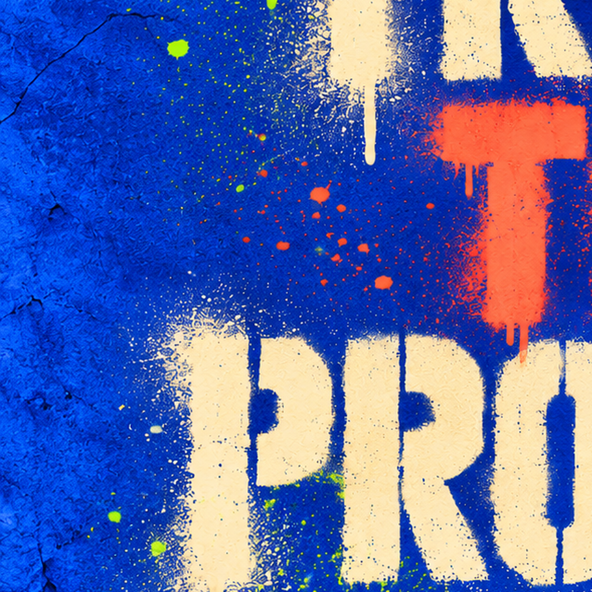 TRUST THE PROCESS Sözlü Graffiti Poster – Motive Edici Duvar Sanatı — baskının yakın çekimi, kâğıt dokusu ve renk detayı