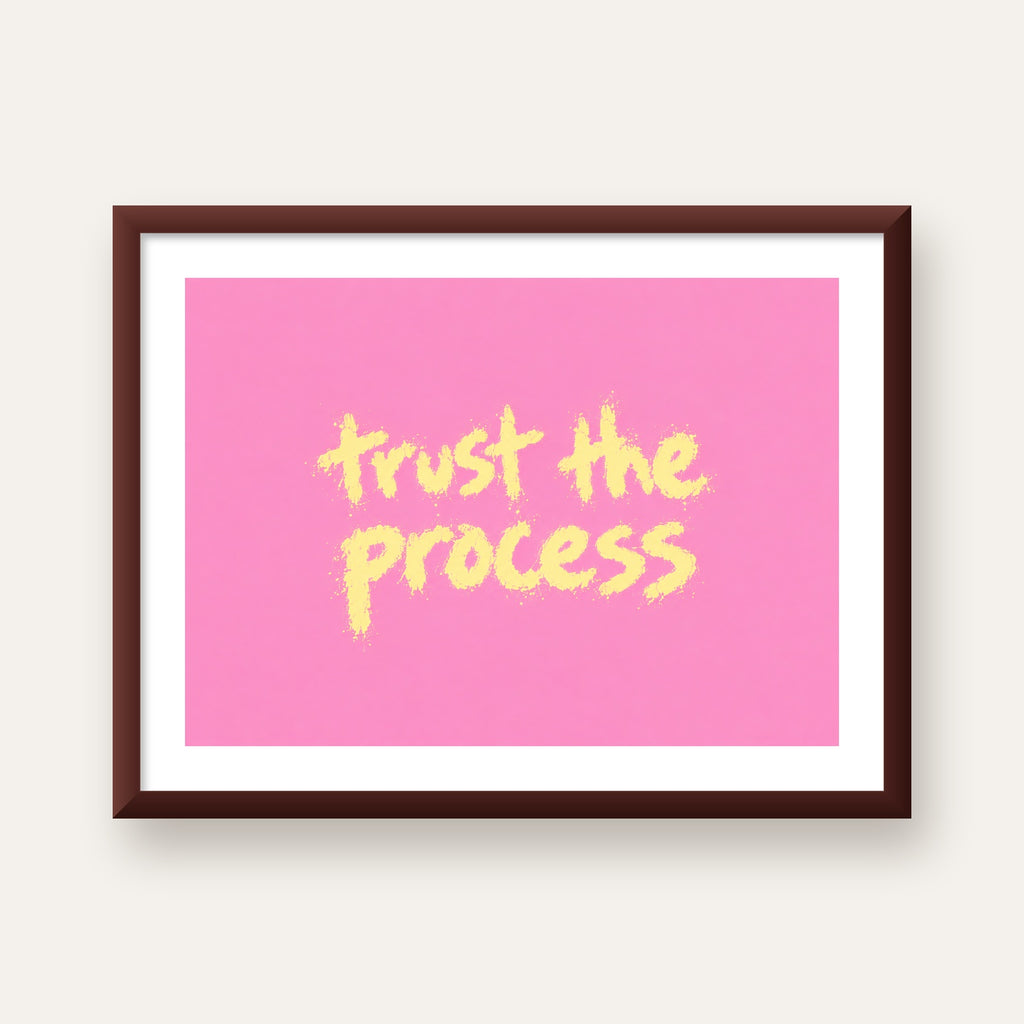 Trust The Process İlham Verici Modern Duvar Posteri — ceviz çerçeveli paspartulu