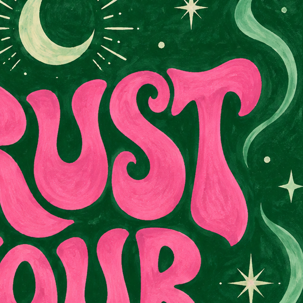 Trust Your Magic Poster – Büyülü Tipografi Sanat Baskısı — baskının yakın çekimi, kâğıt dokusu ve renk detayı