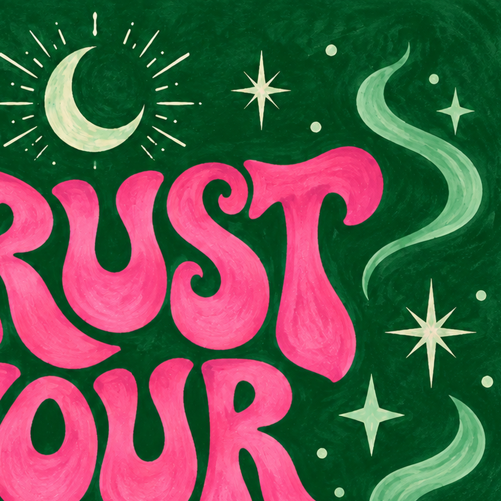 Trust Your Magic Poster – Büyülü Tipografi Sanat Baskısı — baskının yakın çekimi, kâğıt dokusu ve renk detayı