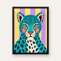 Turkuaz Renk Bloklu Modern Jaguar İllüstrasyon Poster — Dikey baskı, düz siyah çerçeveli duvar posteri