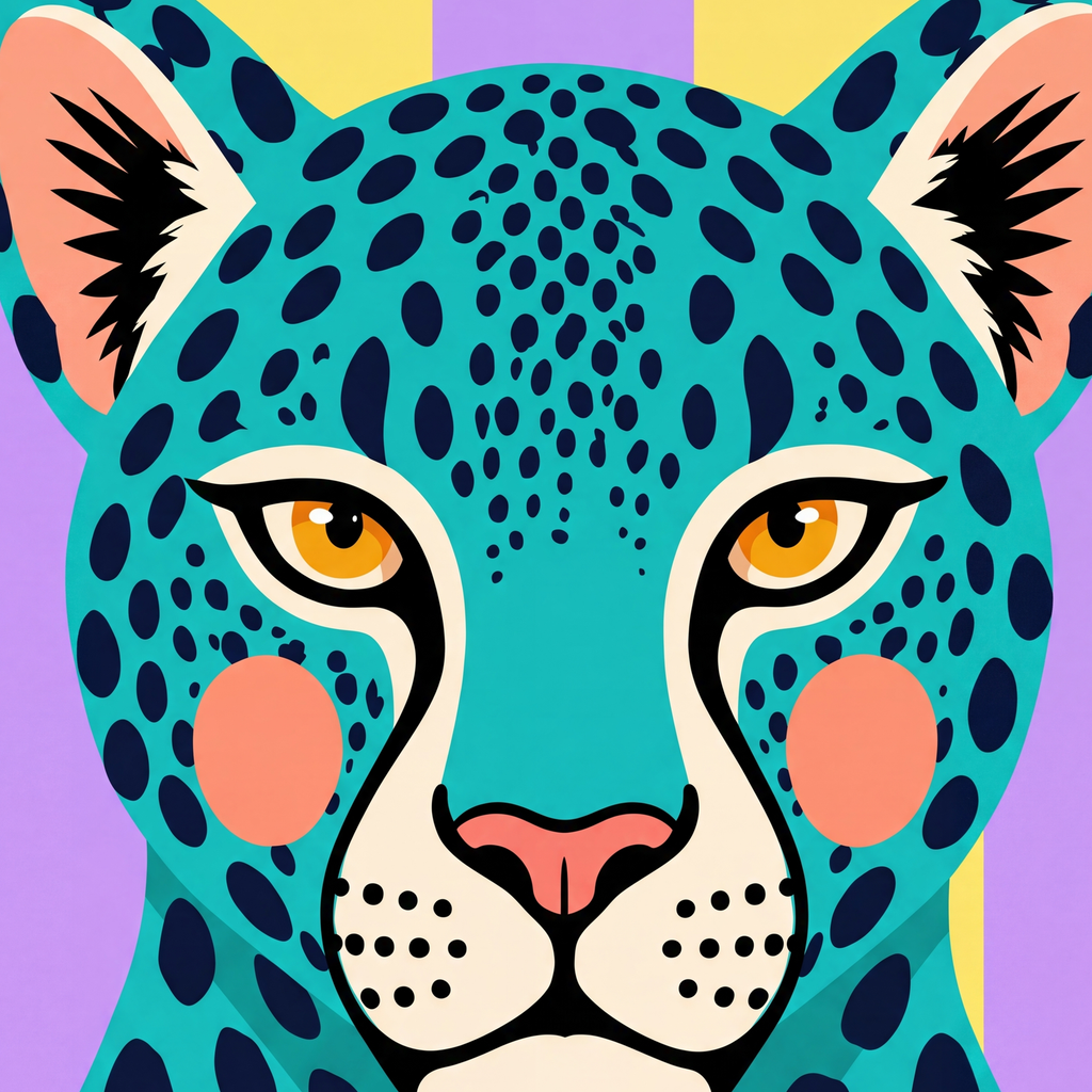 Turkuaz Renk Bloklu Modern Jaguar İllüstrasyon Poster — baskının yakın çekimi, kâğıt dokusu ve renk detayı