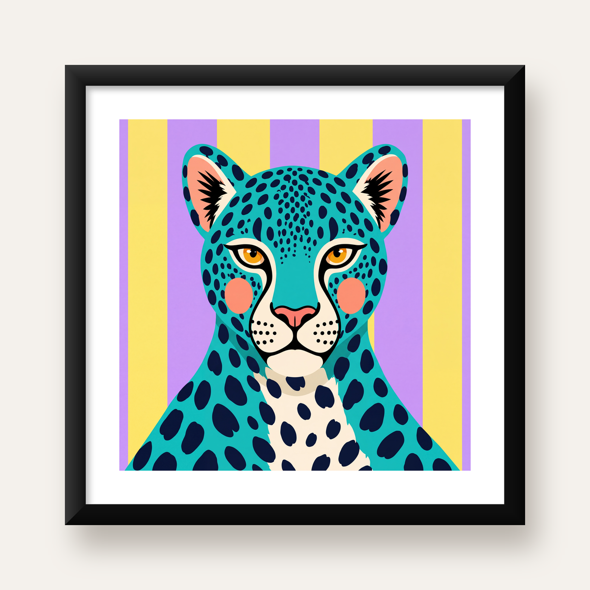 Turkuaz Renk Bloklu Modern Jaguar İllüstrasyon Poster — Kare baskı, beyaz paspartulu