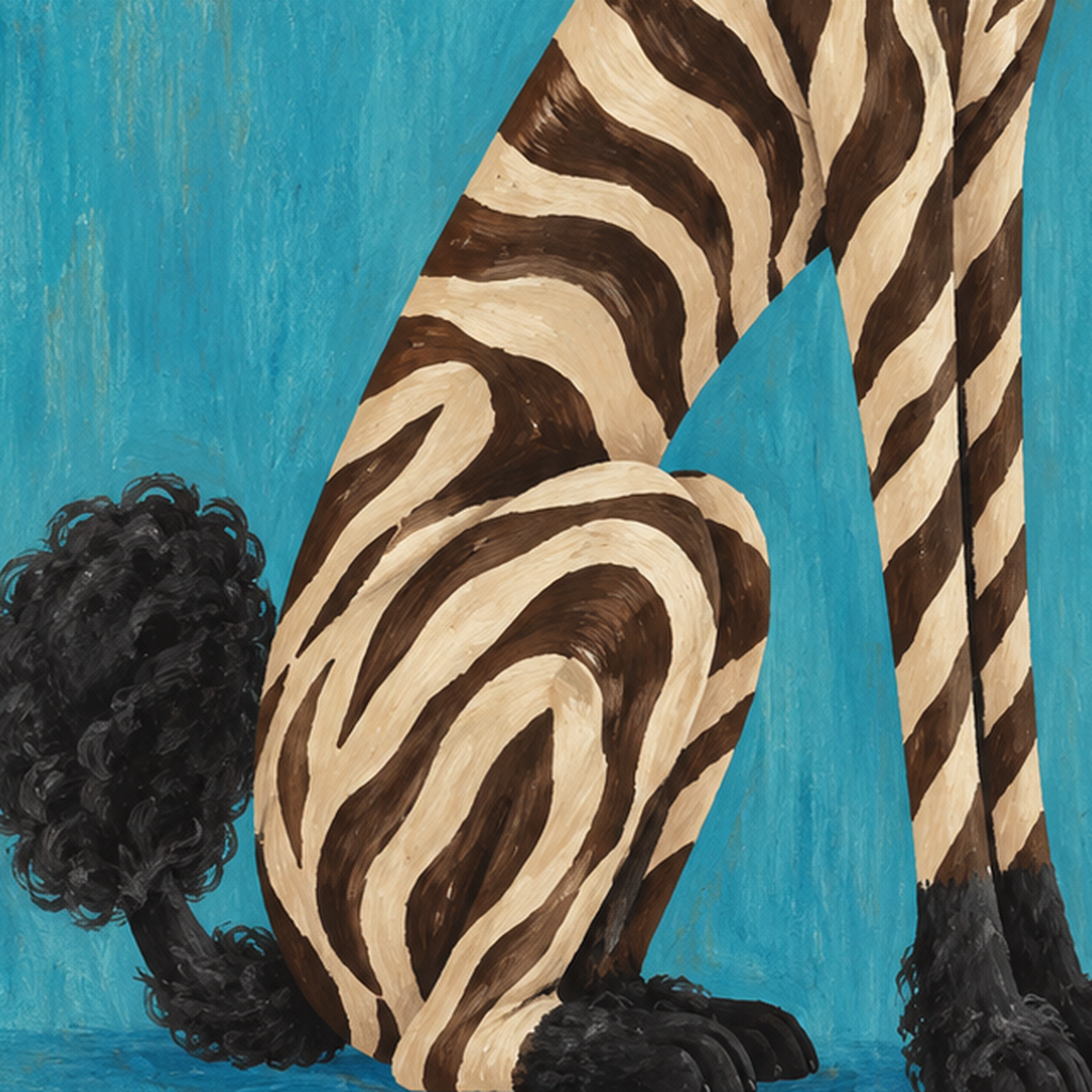 Zebra Desenli Kaniş Köpeği Dijital Sanat Poster — baskının yakın çekimi, kâğıt dokusu ve renk detayı