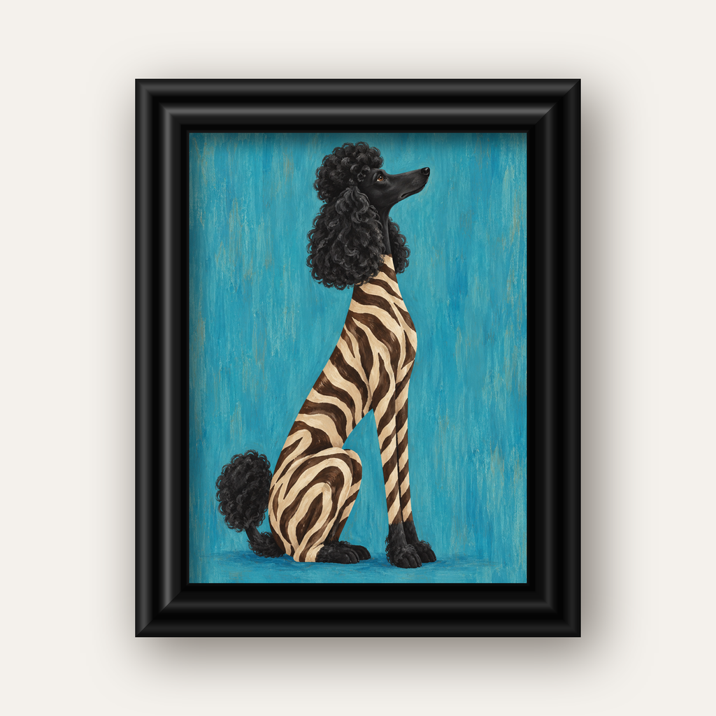 Turkuaz Zebra Desenli Pudel Köpek Poster — siyah galeri çerçeveli