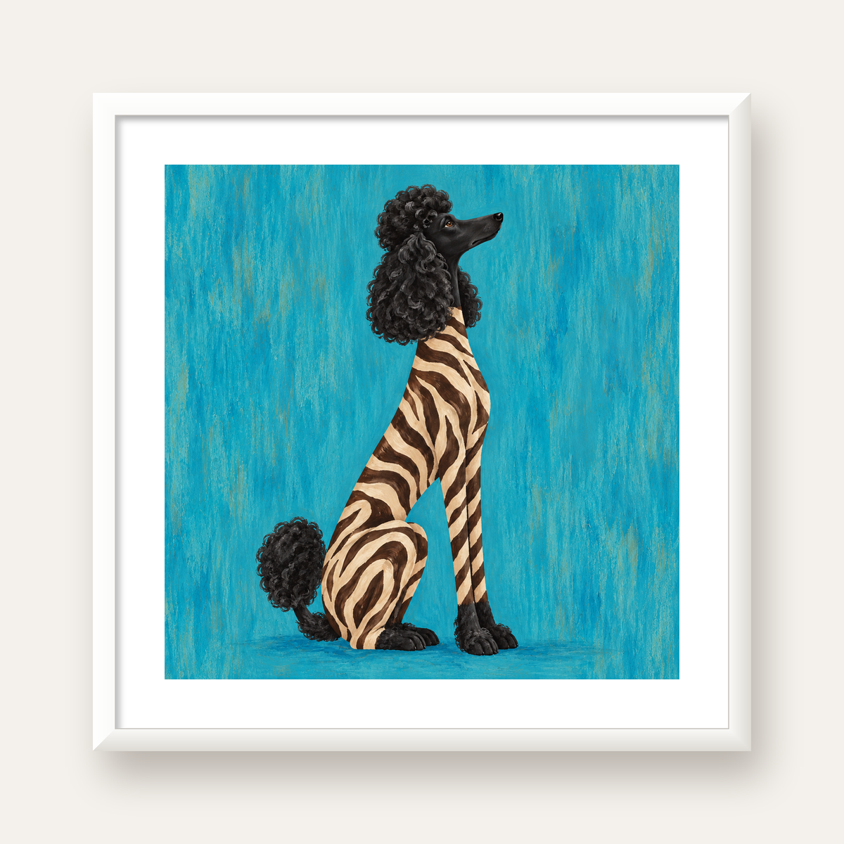 Turkuaz Zebra Desenli Pudel Köpek Poster — beyaz çerçeveli kare poster