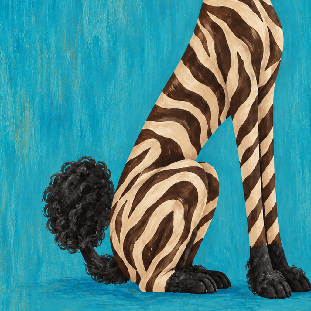 Zebra Desenli Kaniş Köpeği Dijital Sanat Poster — baskının yakın çekimi, kâğıt dokusu ve renk detayı