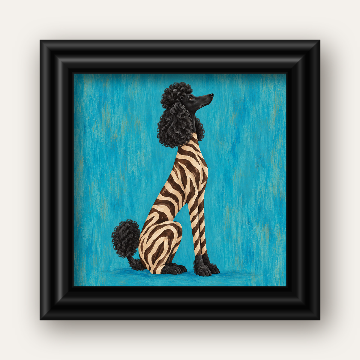 Turkuaz Zebra Desenli Pudel Köpek Poster — siyah galeri çerçeveli