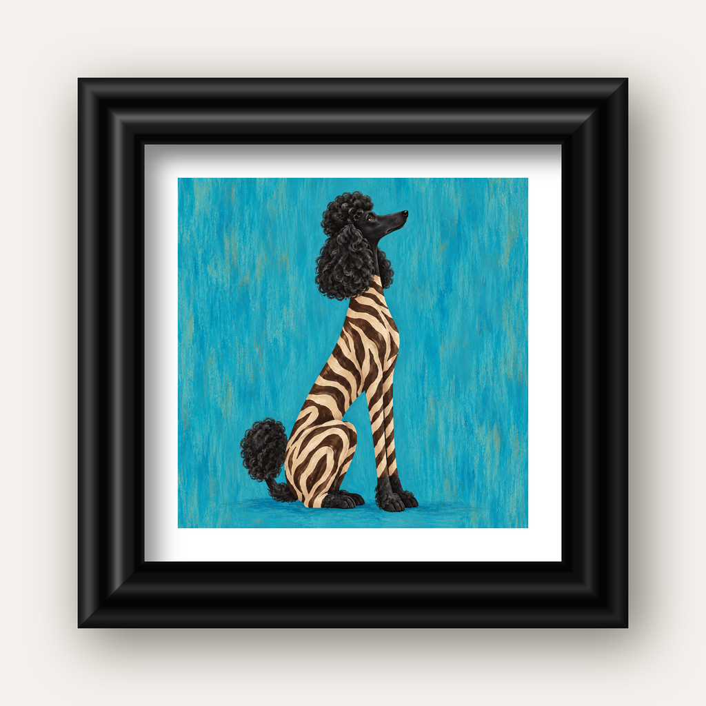 Turkuaz Zebra Desenli Pudel Köpek Poster — siyah galeri çerçeveli paspartulu